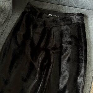Faux fur straight leg pants